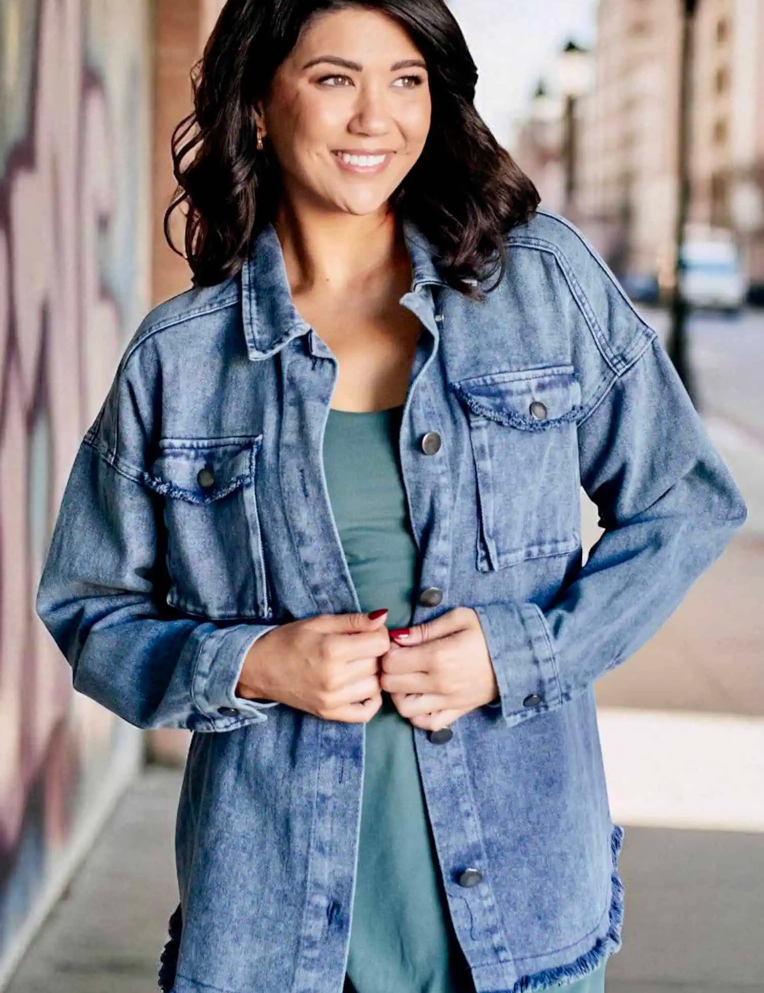 Raw edge Mineral Washed Shacket | Shackets Daverri Fashions