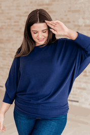 Navy Casually Comfy Batwing Top | Shirts & Tops Daverri Fashions