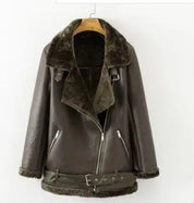 Vegan Shearling Lined Faux Leather Biker Jacket | Jackets Daverri Fashions