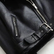 Vegan Shearling Lined Faux Leather Biker Jacket | Jackets Daverri Fashions