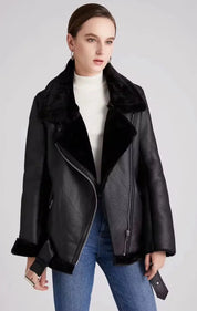 Vegan Shearling Lined Faux Leather Biker Jacket | Jackets Daverri Fashions