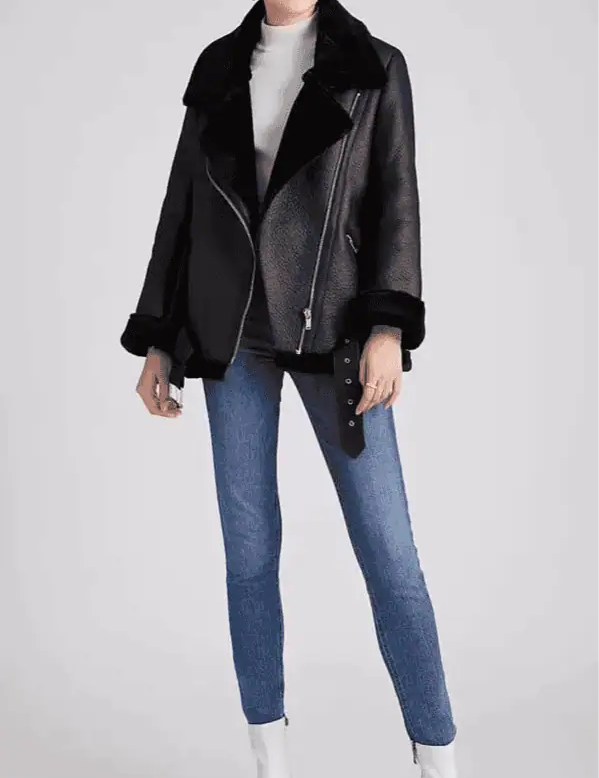 Vegan Shearling Lined Faux Leather Biker Jacket | Jackets Daverri Fashions