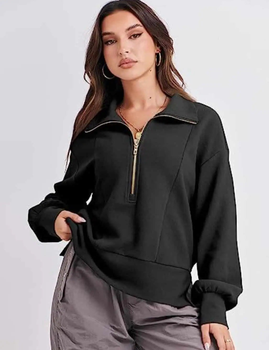 Half Zip Up Collared Sweatshirt | Sweatshirts Daverri Fashions