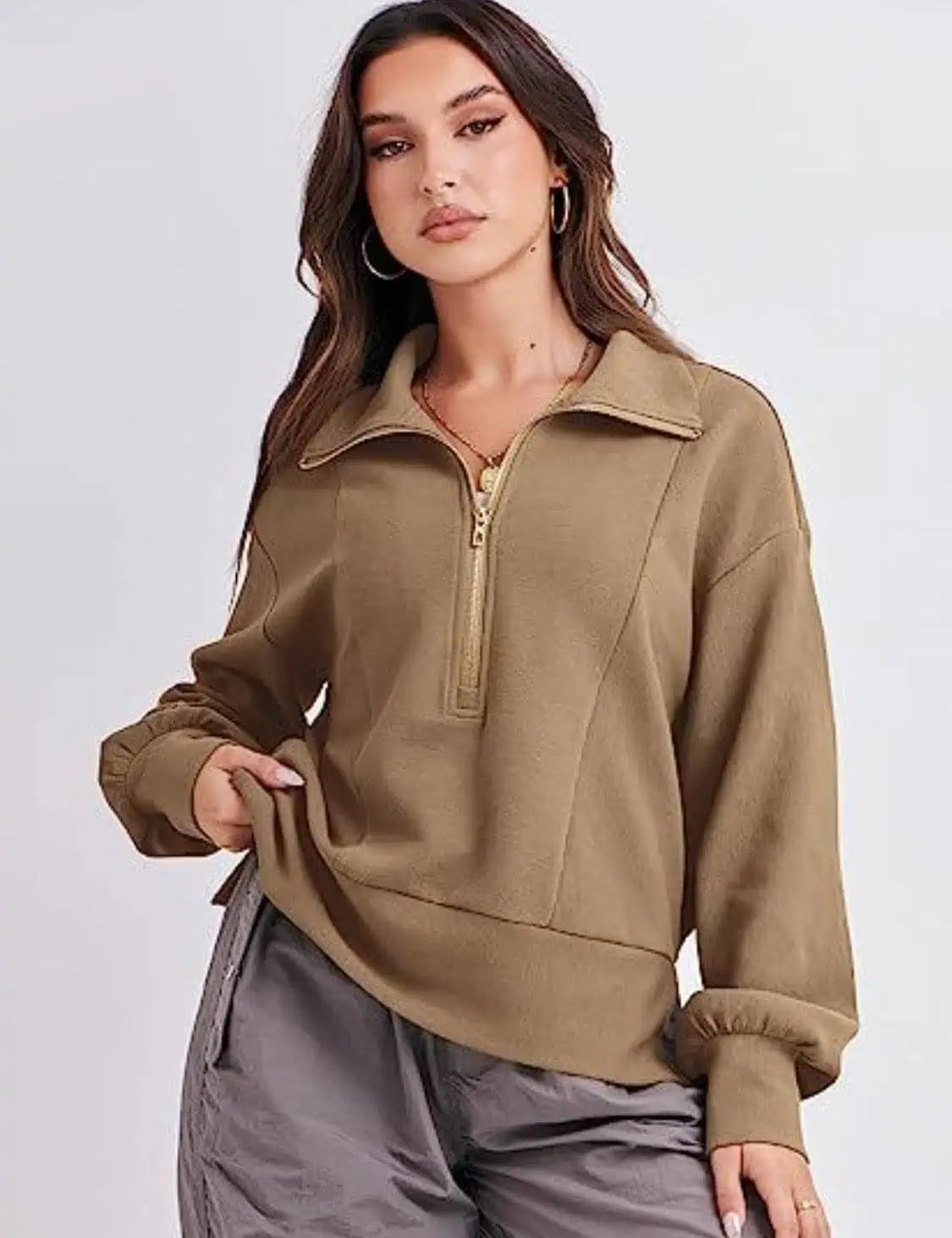 Half Zip Up Collared Sweatshirt | Sweatshirts Daverri Fashions