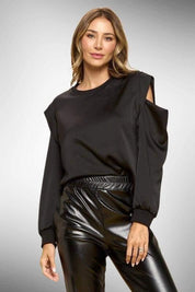 BK Satin Stretch Open Shoulder Sweatshirt | Sweatshirts Daverri Fashions