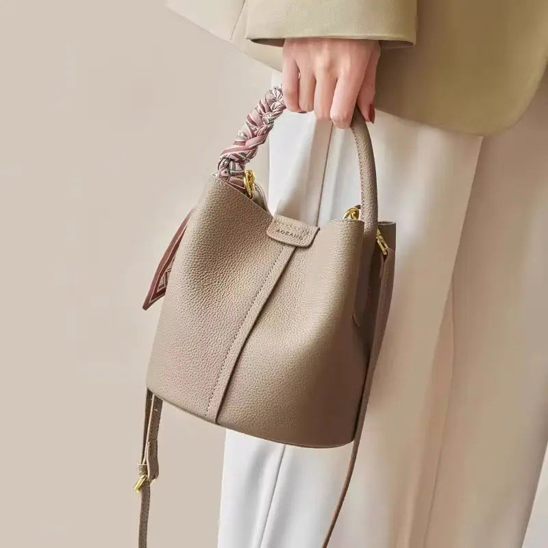 Bria Genuine Leather Bucket Bag | Handbags Daverri Fashions