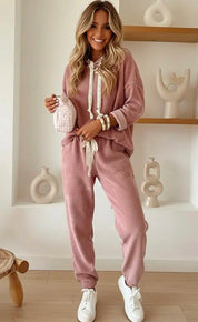 Lace Detail Dropped Shoulder Hoodie and Pants Set | Loungewear Daverri Fashions