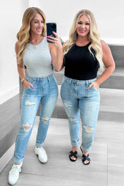 Judy Blue High Rise Patch Pocket Distressed Boyfriend Jeans | Jeans Daverri Fashions