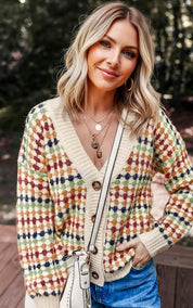 Multicolor Dotty Pattern Knit Button Front Cardigan | Cardigans Daverri Fashions