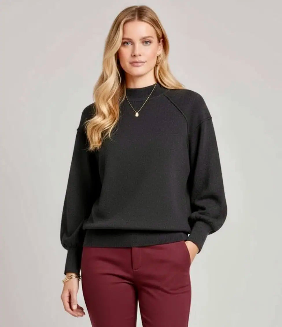 Zenana Viscose Mock Neck Exposed Seam Sweater | Sweaters Daverri Fashions