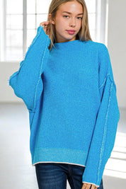 Exposed Seam Mock Neck Long Sleeve Sweater | Sweaters Daverri Fashions