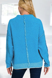 Exposed Seam Mock Neck Long Sleeve Sweater | Sweaters Daverri Fashions