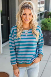 Striped Round Neck Casual Sweatshirt | Sweatshirts Daverri Fashions
