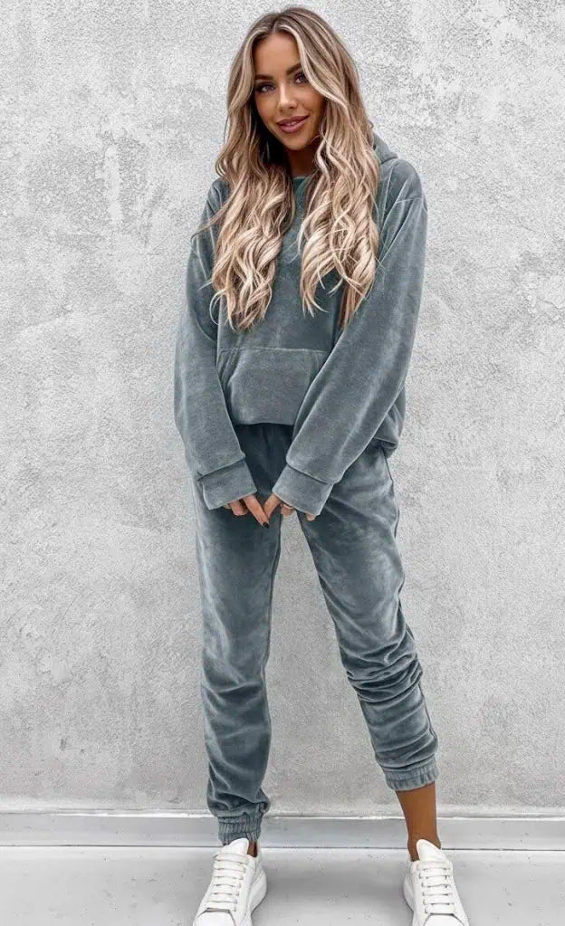 Kangaroo Pocket Hoodie and Pants Set | Loungewear Sets Daverri Fashions