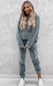 Kangaroo Pocket Hoodie and Pants Set | Loungewear Sets Daverri Fashions