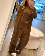 Long Sleeve Leopard Print Longline Top and Pants Set | Loungewear Sets Daverri Fashions
