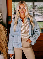 Zip Up Drop Shoulder Denim Jacket | Denim Jackets Daverri Fashions