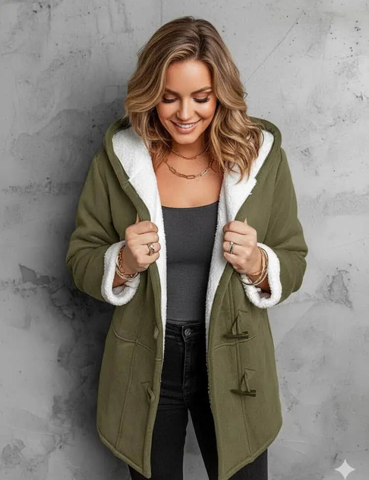 Full Size Cozy Sherpa Lined Toggle Coat with Hood Plus Size | Coats Daverri Fashions