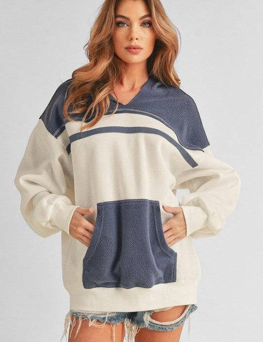 Dropped Shoulder Kangaroo Pocket Hoodie | Tops Daverri Fashions