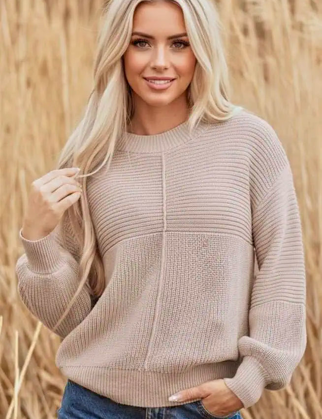 Texture Knitted Dropped Shoulder Sweater | Sweaters Daverri Fashions