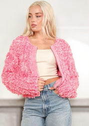 VERY J Shaggy Yarn Knit Zip Up Jacket Pink | Tops Daverri Fashions
