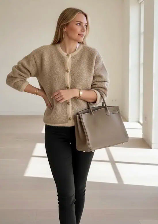 Textured Knit Cardigan with Gold Buttons | Cardigans Daverri Fashions