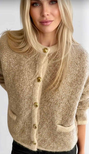 Textured Knit Cardigan with Gold Buttons | Cardigans Daverri Fashions
