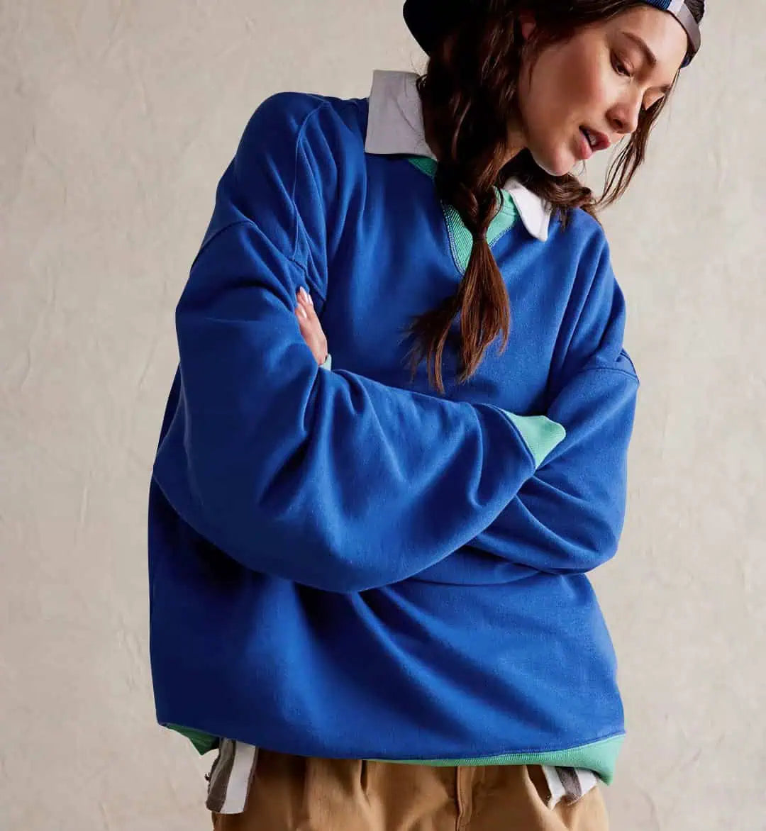 Contrast Dropped Shoulder Long Sleeve Sweatshirt | Sweatshirts Daverri Fashions