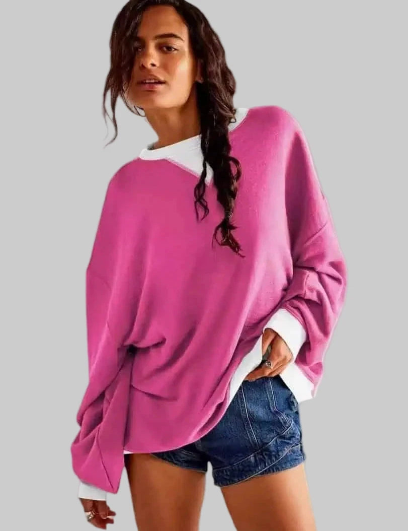 Contrast Dropped Shoulder Long Sleeve Sweatshirt | Sweatshirts Daverri Fashions