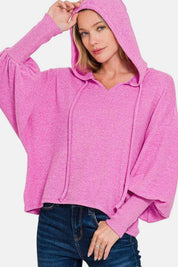 Brushed Hacci Drop Shoulder Cropped Hoodie | Tops Daverri Fashions