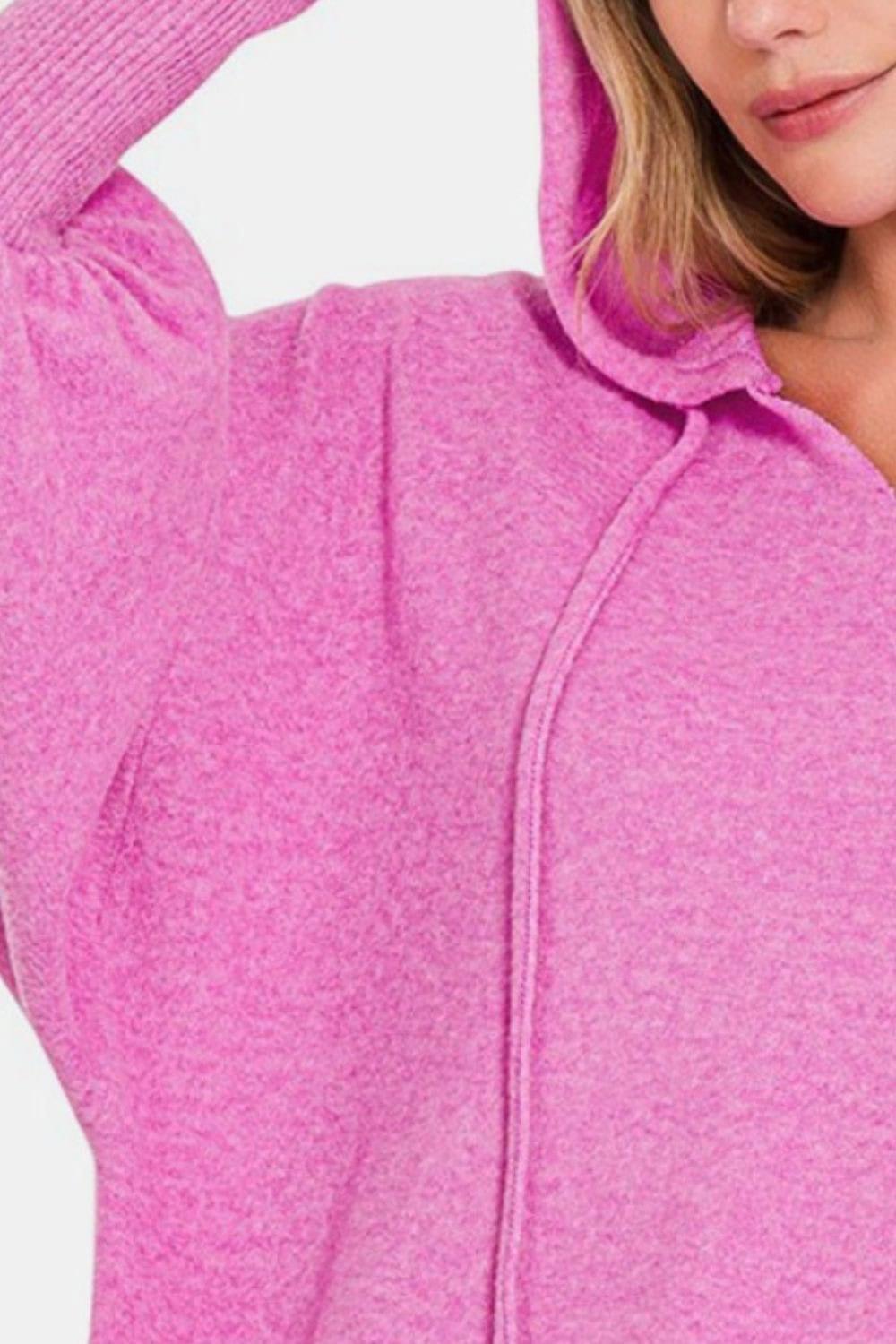 Brushed Hacci Drop Shoulder Cropped Hoodie | Tops Daverri Fashions