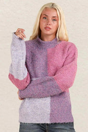 VERY J Color Block Mock Neck Drop Shoulder Sweater Purple | Sweaters Daverri Fashions