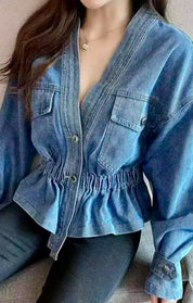 V Neck Denim Jacket | Denim Jackets Daverri Fashions
