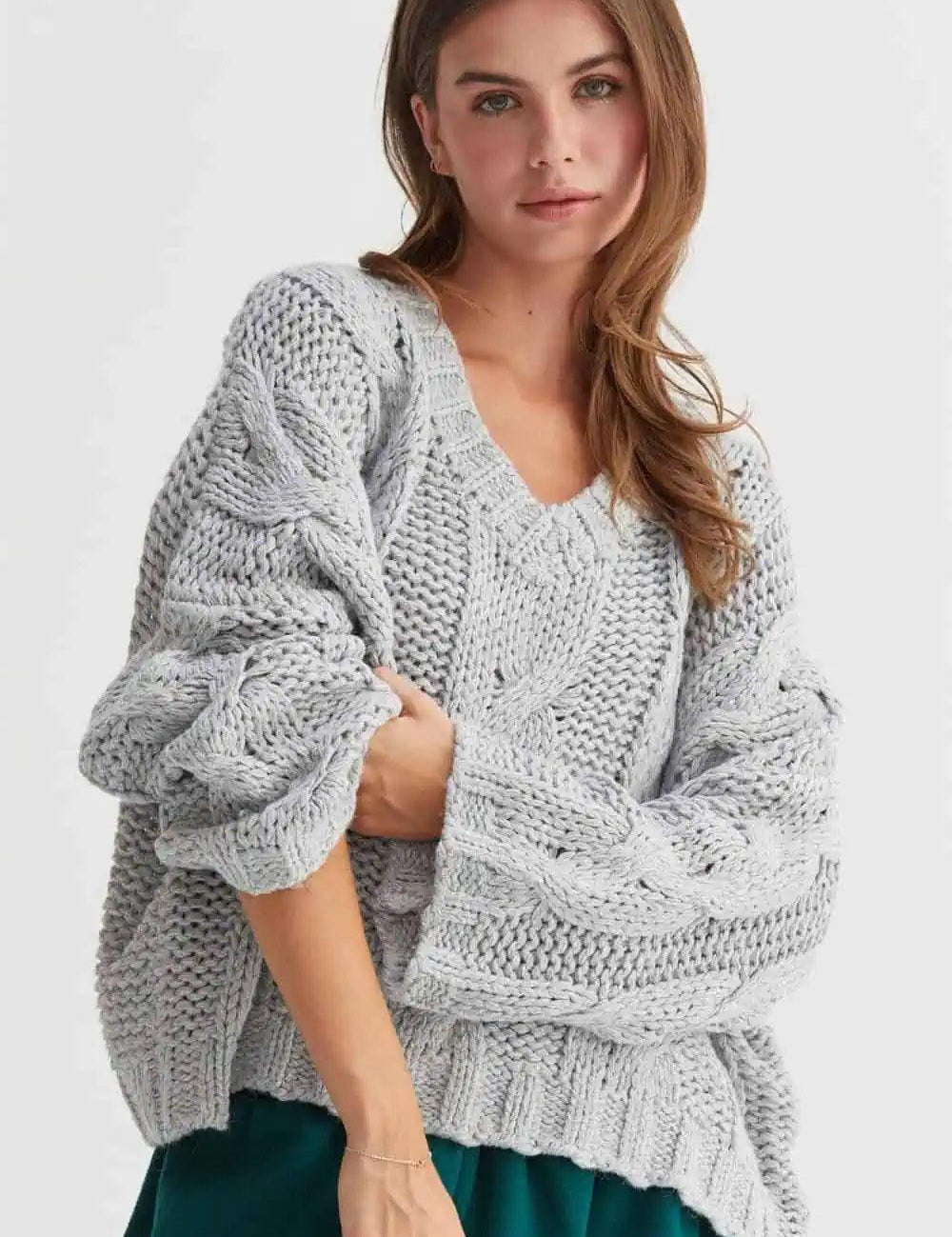 HYFVE Cable Knit V-Neck Sweater | Sweaters Daverri Fashions