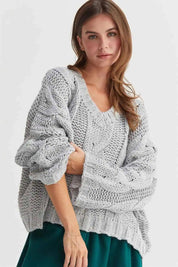 HYFVE Cable Knit V-Neck Sweater | Sweaters Daverri Fashions