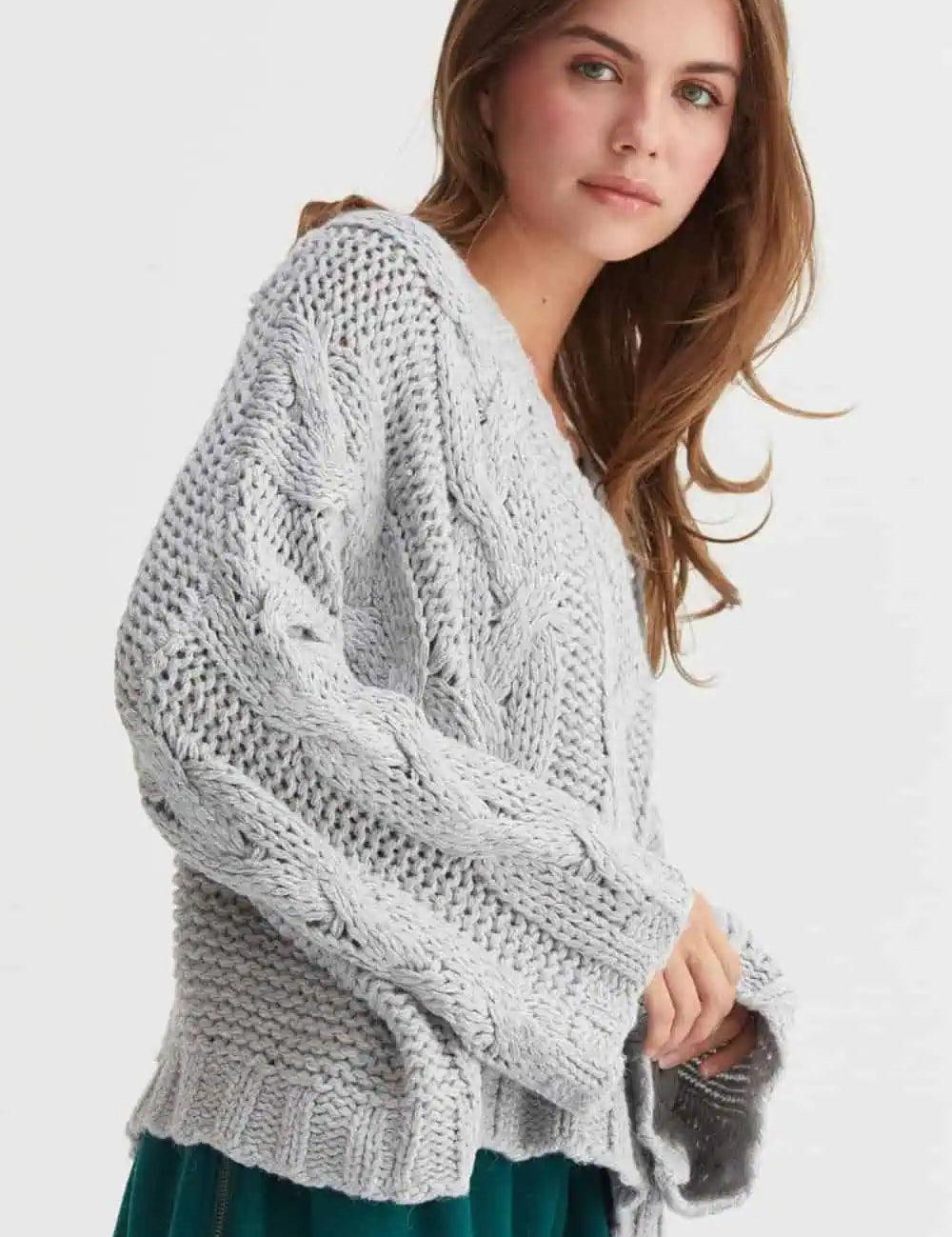 HYFVE Cable Knit V-Neck Sweater | Sweaters Daverri Fashions