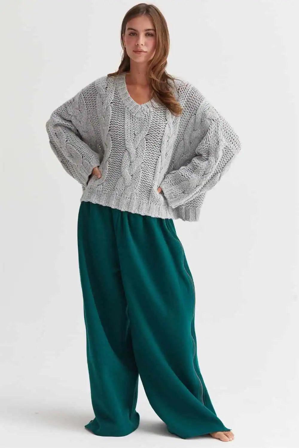 HYFVE Cable Knit V-Neck Sweater | Sweaters Daverri Fashions