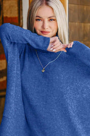 Brushed Melange Hacci Blue Turtleneck Sweater | Sweaters Daverri Fashions