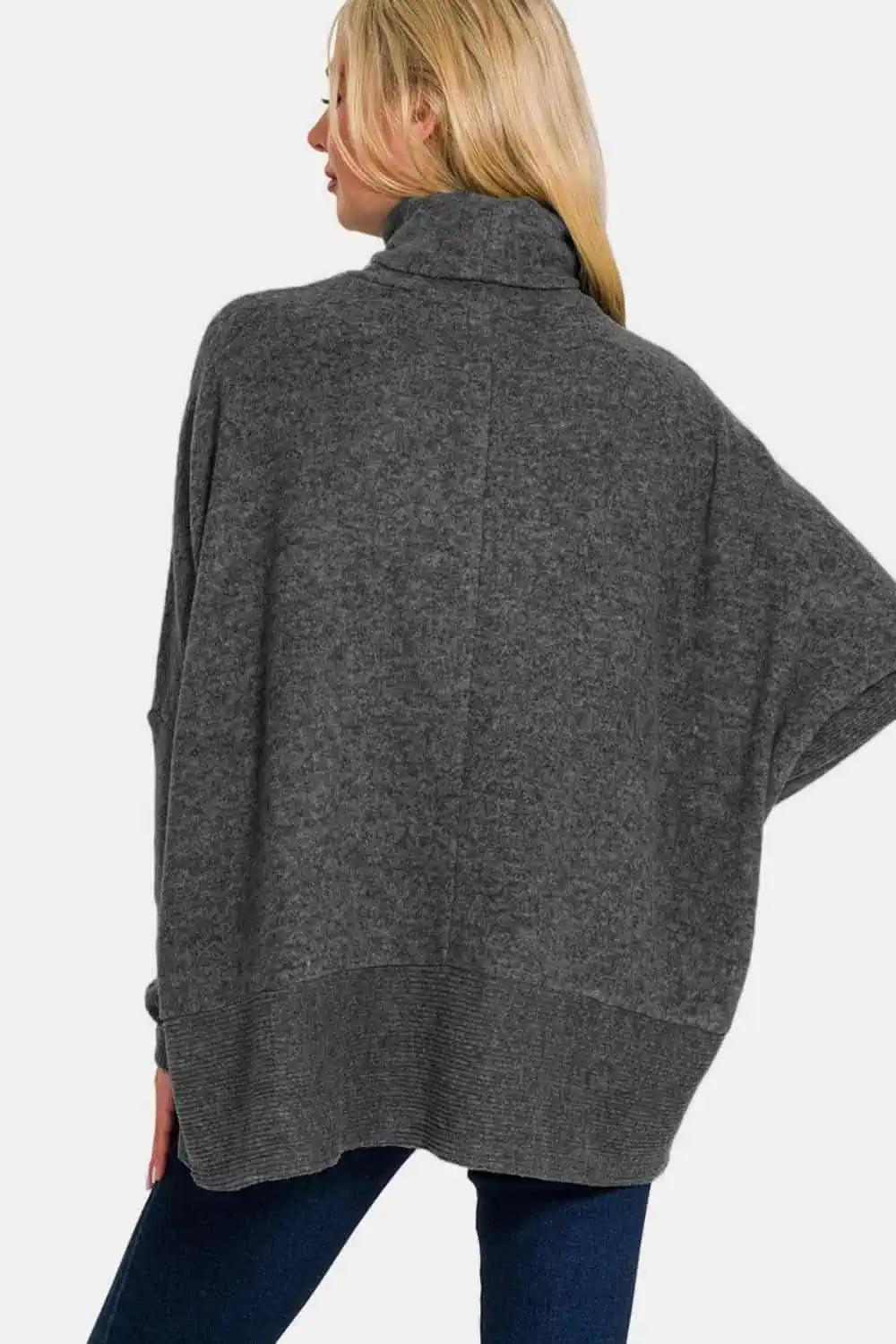 Brushed Melange Hacci Black Turtleneck Sweater | Sweaters Daverri Fashions