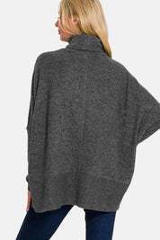 Brushed Melange Hacci Black Turtleneck Sweater | Sweaters Daverri Fashions