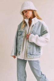 Loose Fit Sherpa Denim Jacket | Denim Jackets Daverri Fashions