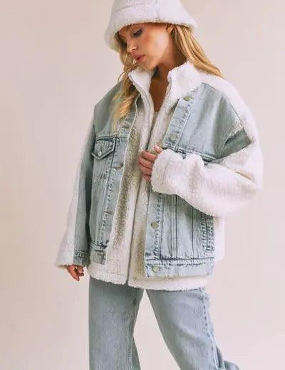 Loose Fit Sherpa Denim Jacket | Denim Jackets Daverri Fashions