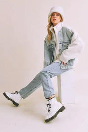 Loose Fit Sherpa Denim Jacket | Denim Jackets Daverri Fashions
