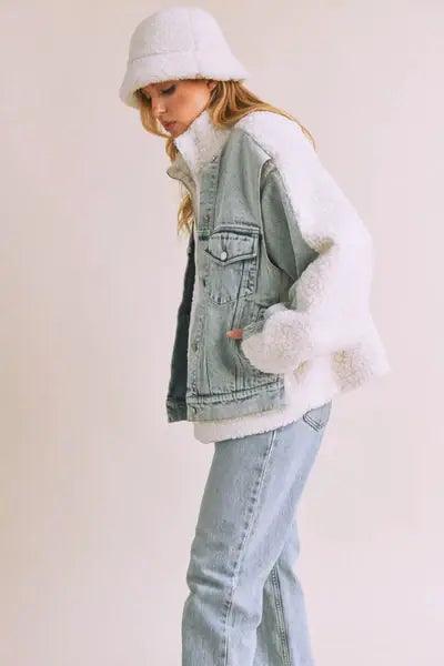 Loose Fit Sherpa Denim Jacket | Denim Jackets Daverri Fashions