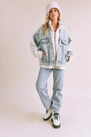 Loose Fit Sherpa Denim Jacket | Denim Jackets Daverri Fashions