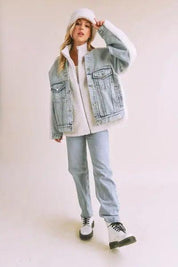 Loose Fit Sherpa Denim Jacket | Denim Jackets Daverri Fashions