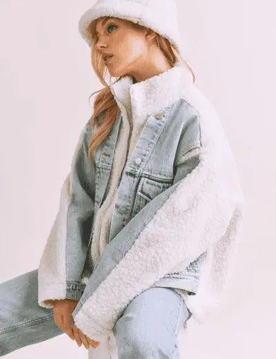 Loose Fit Sherpa Denim Jacket | Denim Jackets Daverri Fashions