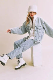 Loose Fit Sherpa Denim Jacket | Denim Jackets Daverri Fashions