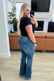 Judy Blue High Waist Control Top Frayed Hem Flare Jeans | Jeans Daverri Fashions