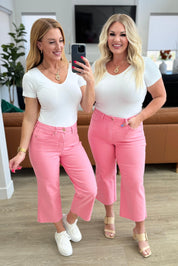Judy Blue Pink High Rise Control Top Wide Leg Crop Jeans | Jeans Daverri Fashions